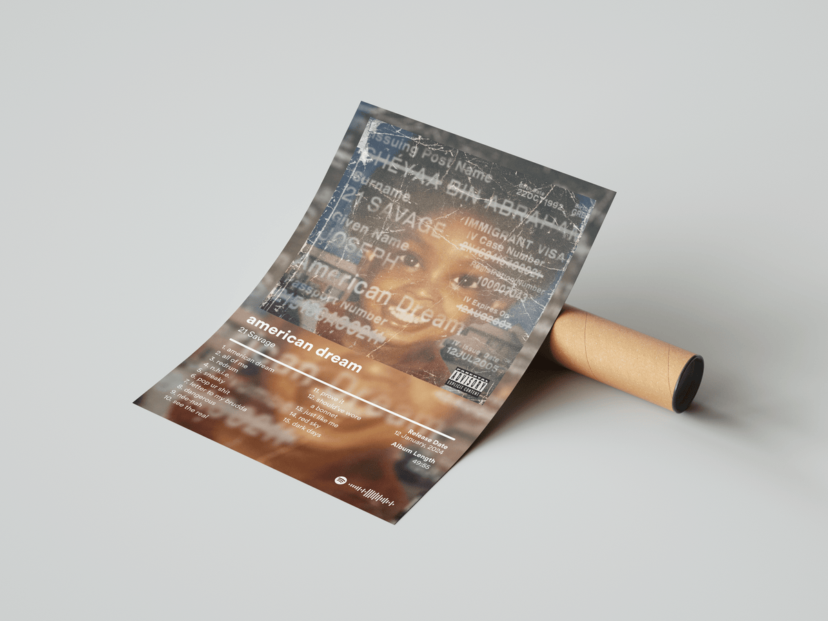 21 Savage 'american dream' Album Poster - Posters, Prints & Wall Art | HYPE Posters