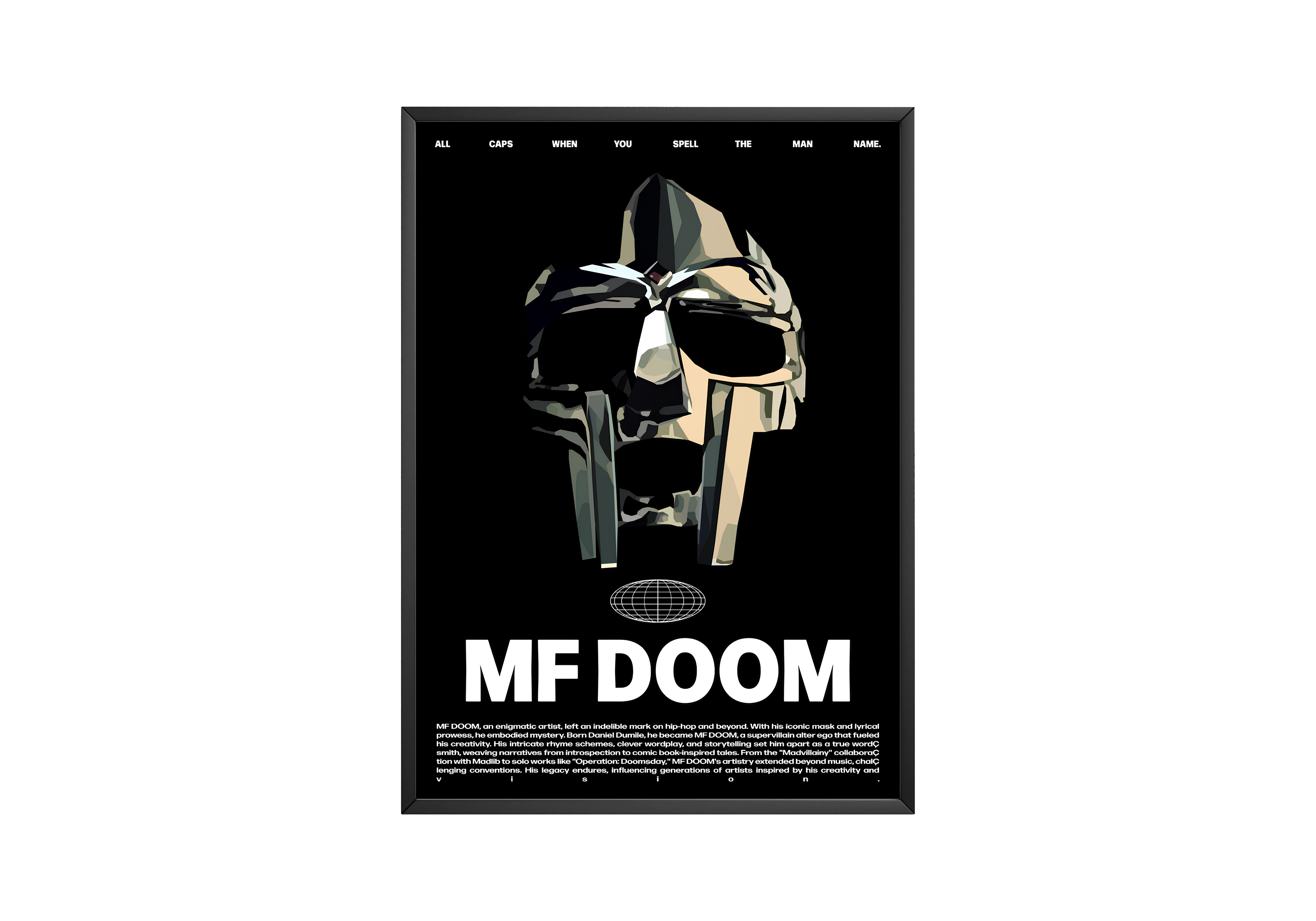 MF Doom 'Masked Villain' B&W Poster | Hype Posters