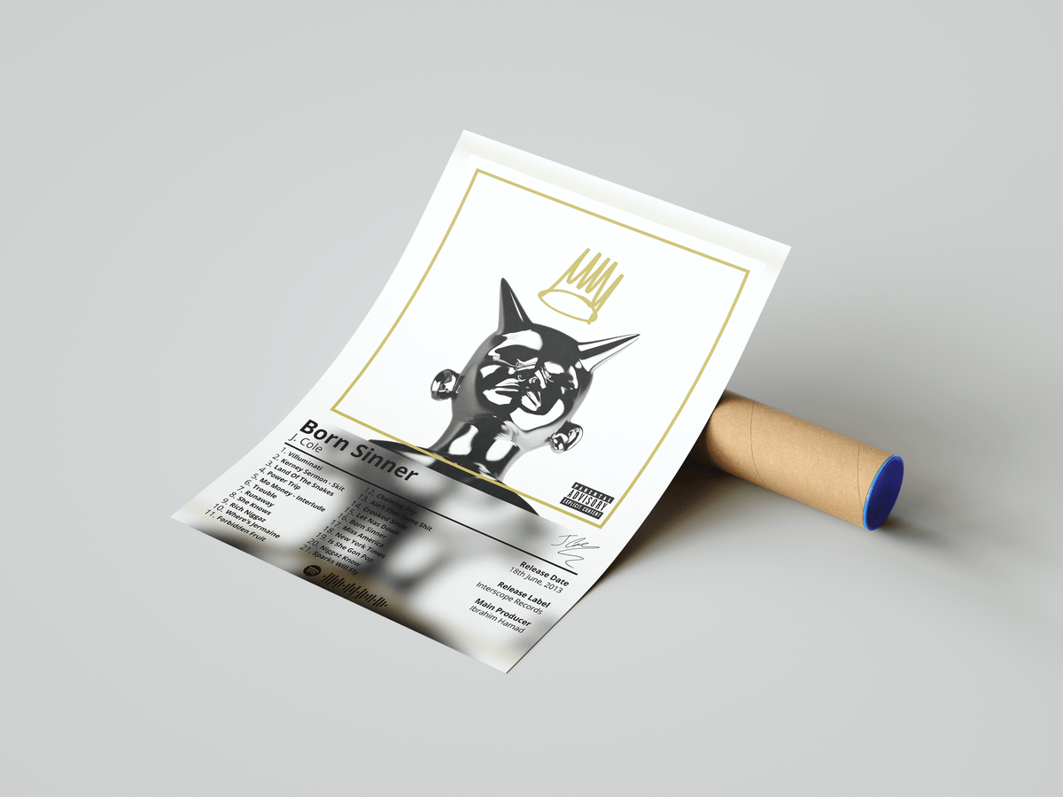 J Cole 'Born Sinner' Album Poster - Posters, Prints & Wall Art | HYPE Posters