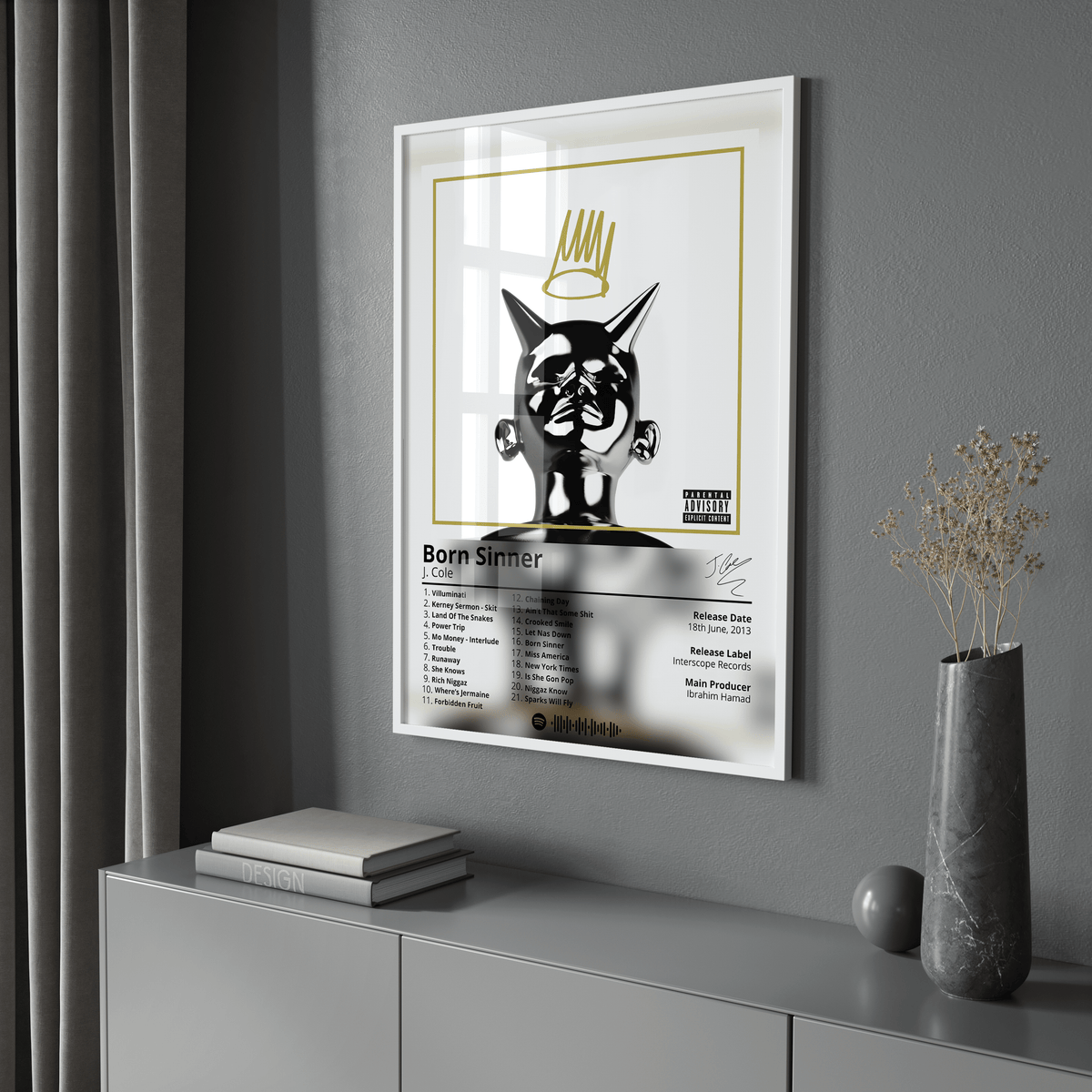 J Cole 'Born Sinner' Album Poster - Posters, Prints & Wall Art | HYPE Posters