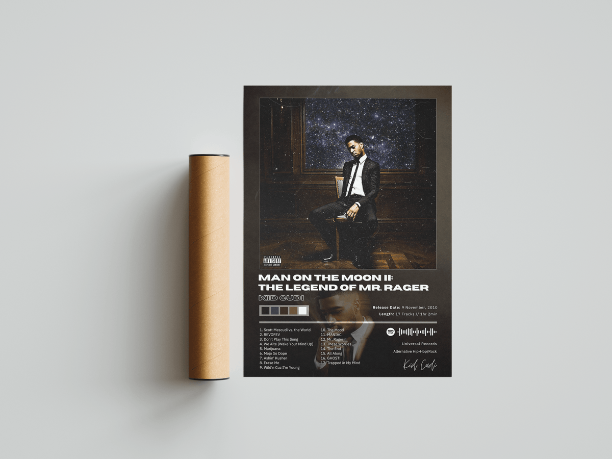 Kid Cudi 'Man On The Moon II: The Legend of Mr. Rager' Album Poster - Posters, Prints & Wall Art | HYPE Posters