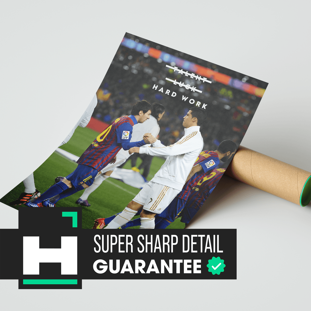 Messi & Ronaldo 'Hard Work' Poster - Posters, Prints & Wall Art | HYPE Posters