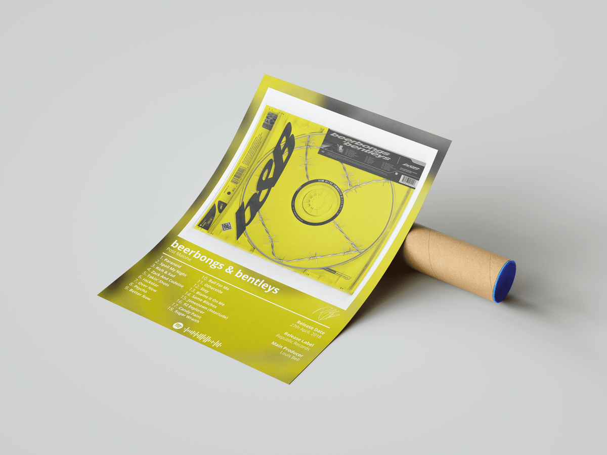 Post Malone 'Beerbongs & Bentleys' Album Poster - Posters, Prints & Wall Art | HYPE Posters