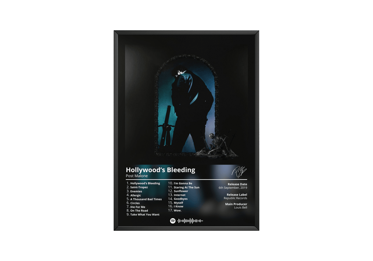 Post Malone 'Hollywood's Bleeding' Album Poster - Posters, Prints & Wall Art | HYPE Posters