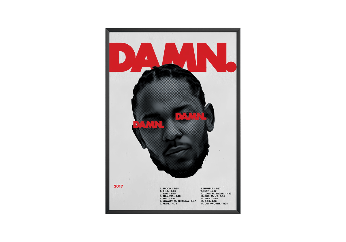 Kendrick Lamar 'Damn' Tracklist Poster - Posters, Prints & Wall Art | HYPE Posters