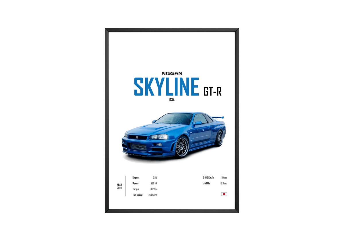 Nissan Skyline GT-R R34 'CORE' Car Poster - Posters, Prints & Wall Art | HYPE Posters
