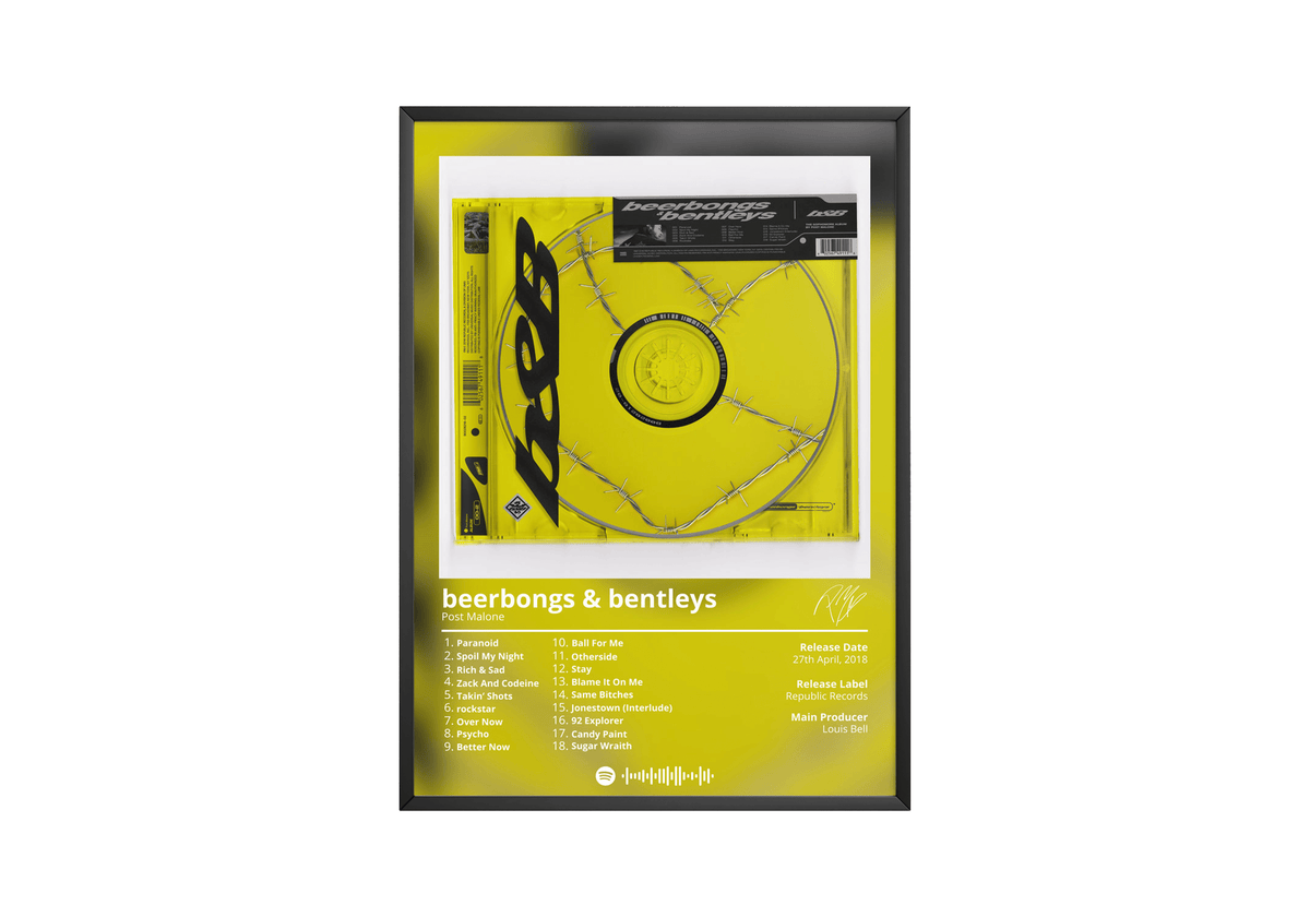 Post Malone 'Beerbongs & Bentleys' Album Poster - Posters, Prints & Wall Art | HYPE Posters