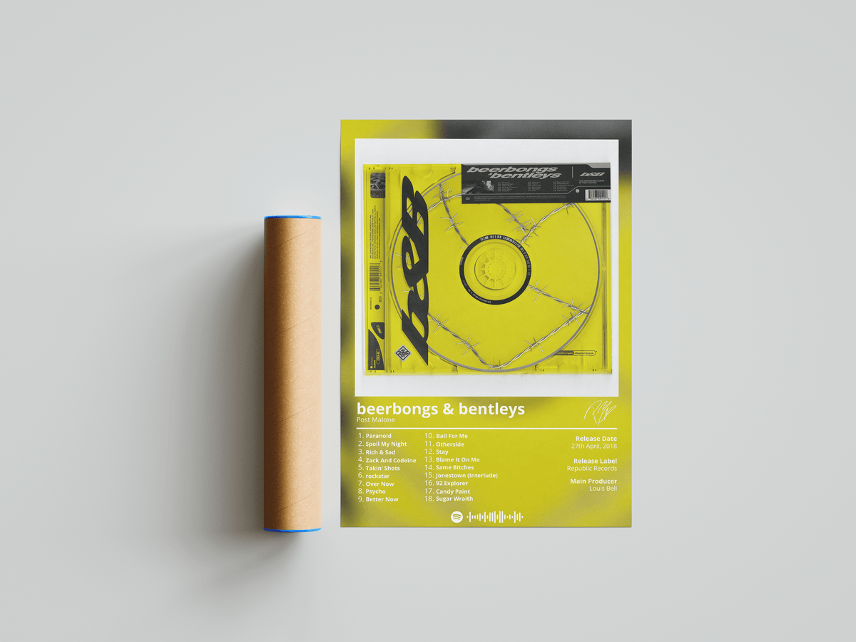 Post Malone 'Beerbongs & Bentleys' Album Poster - Posters, Prints & Wall Art | HYPE Posters