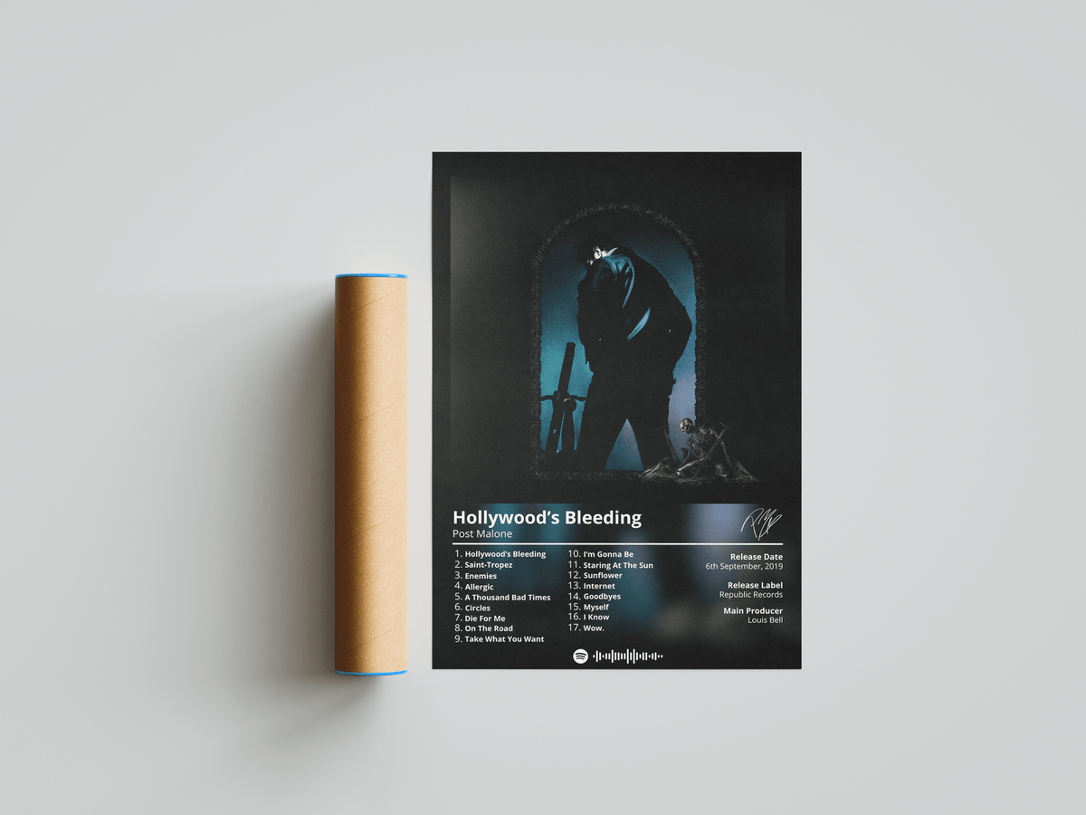 Post Malone 'Hollywood's Bleeding' Album Poster - Posters, Prints & Wall Art | HYPE Posters